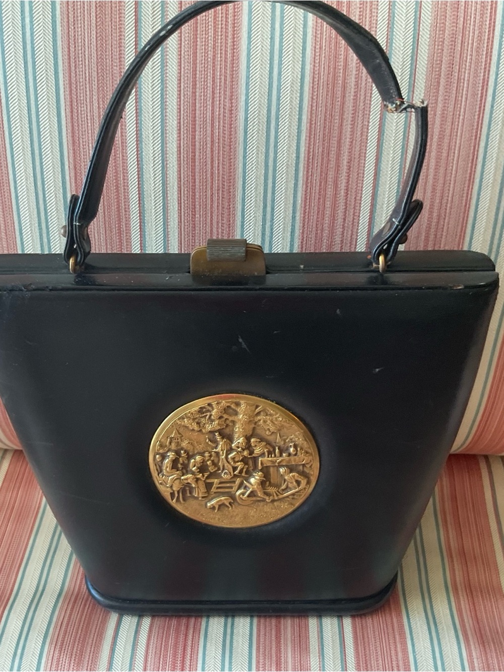 Vintage 1960's Prestige Leather Brass Plaque Project Bag As Is - Picture 2 of 10